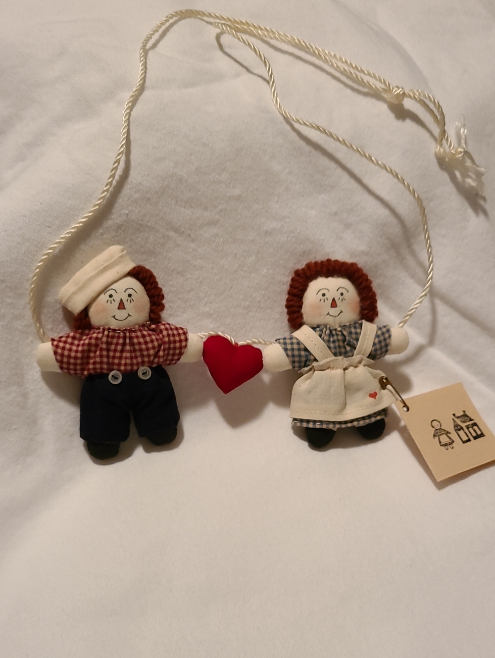 Raggedy Ann And Andy Doll Decoratio Heart On String